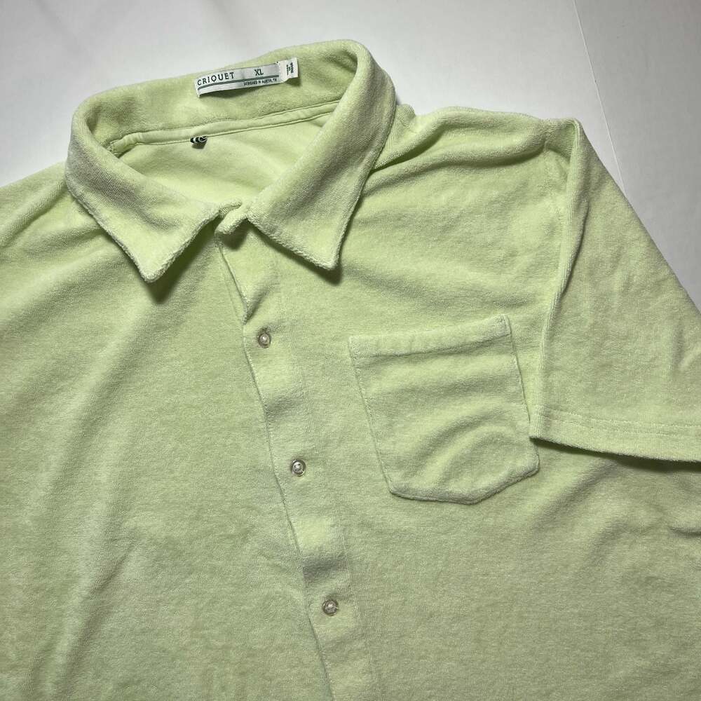 Criquet Terry Cloth Short Sleeve Button Down Shirt Lime Green Size XL